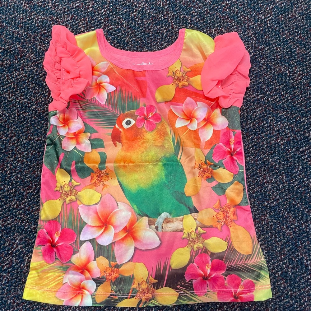Garanimals Hot Pink Tropical Parrot Ruffle Sleeve Tee